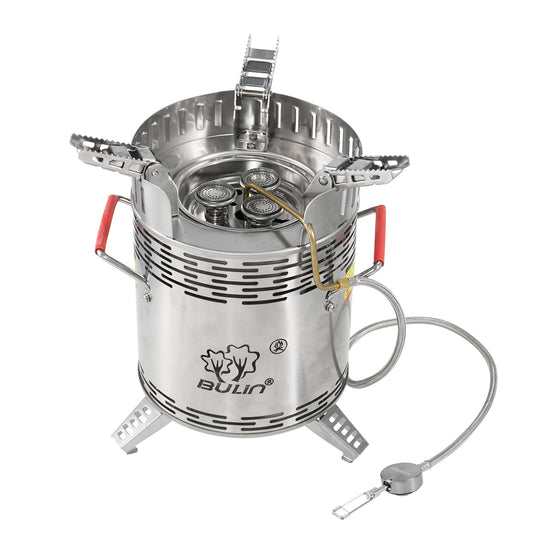 ALLMODR Versatile Dual Use Stainless Steel Stove for Camping - Wood and Gas Compatible, Durable and Rust-Resistant Outdoor Cooking Equipment for Hiking, Backpacking